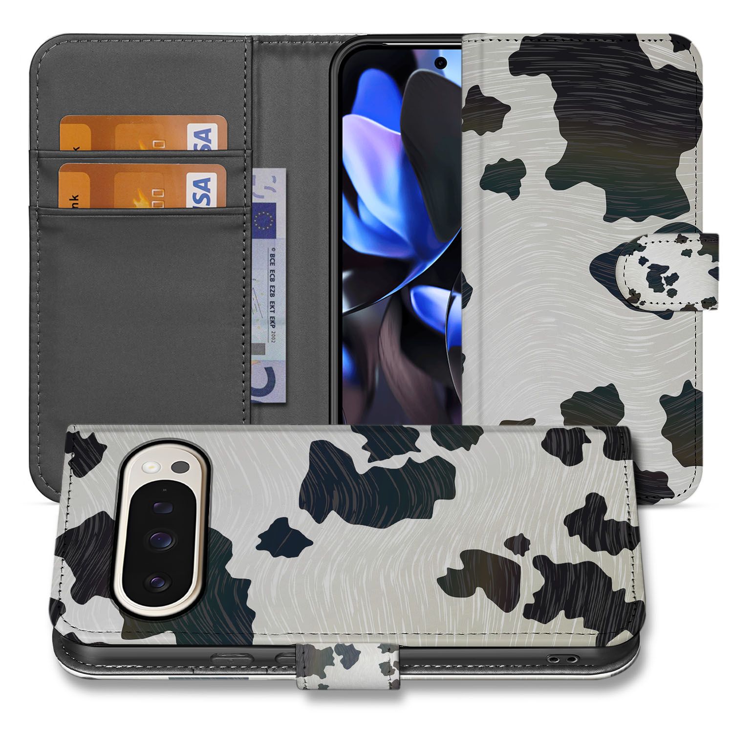 Book Case Google Pixel 10 | 10 Pro Koeienvlekken telefoonhoesje koeienvlekken voorkant en binnenkant