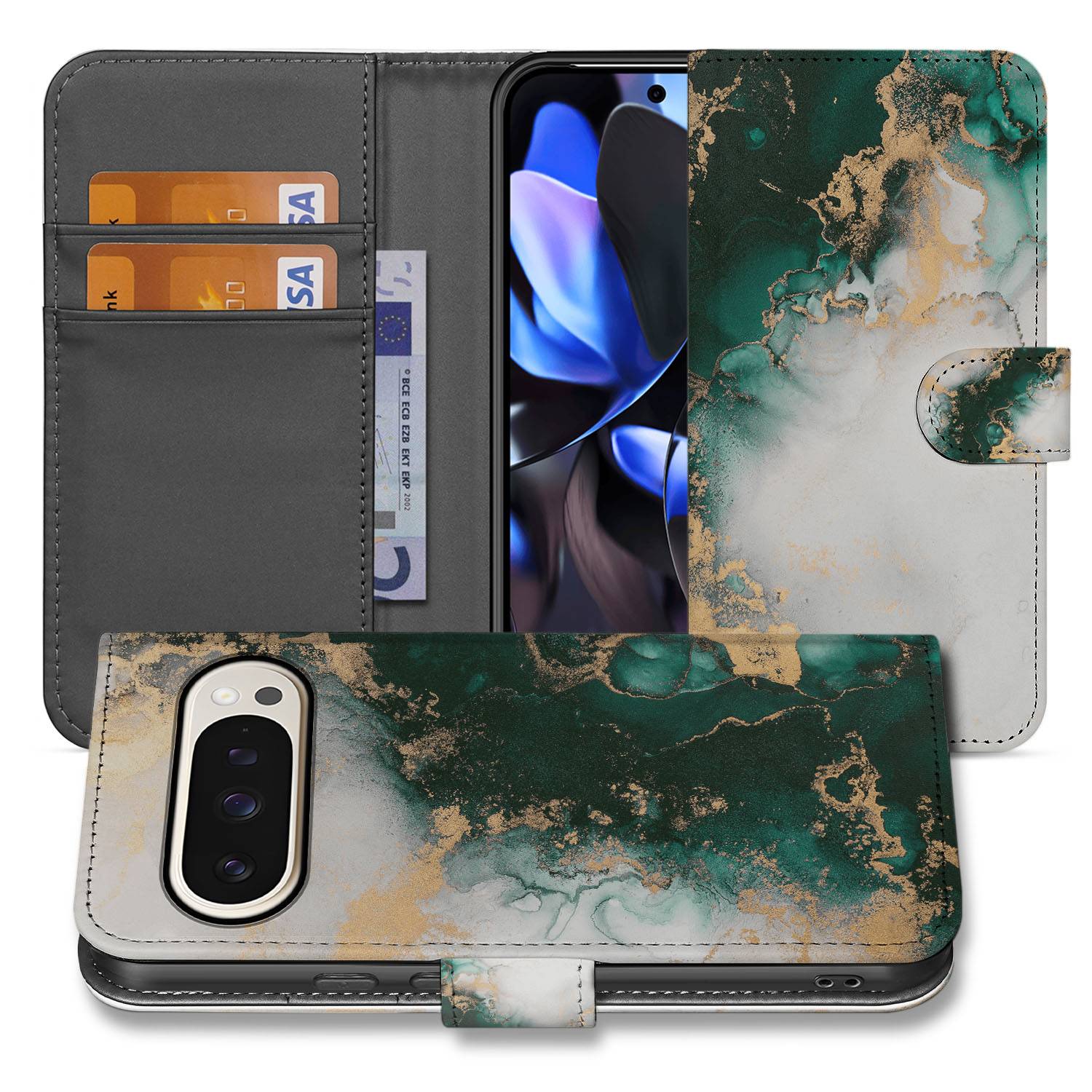 Book Case Google Pixel 10 | 10 Pro Marmer Groen binnenkant achterkant