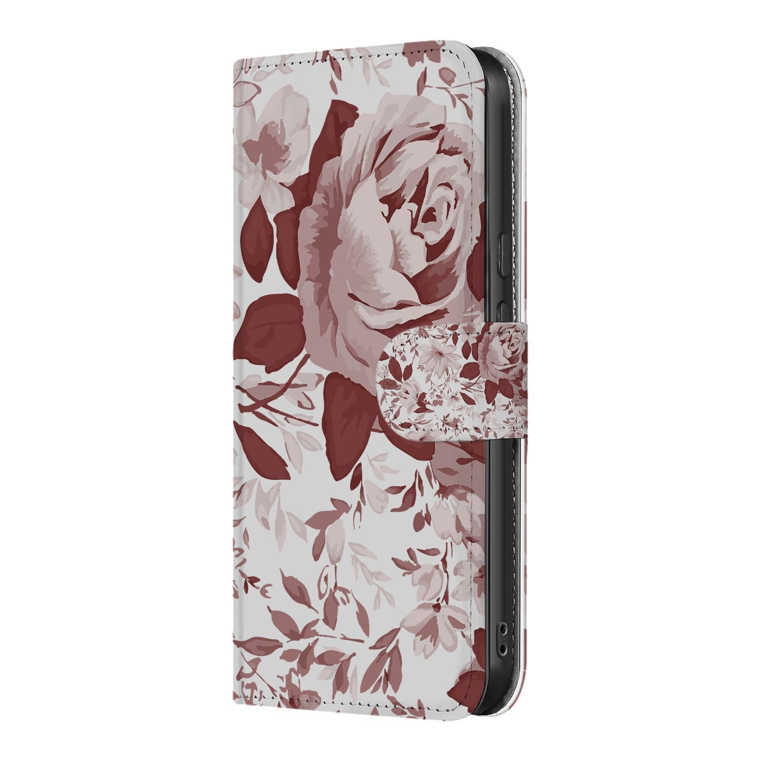 Google Pixel 10 | 10 Pro Book Case Watercolor Flowers zijaanzicht met rozen en bladeren