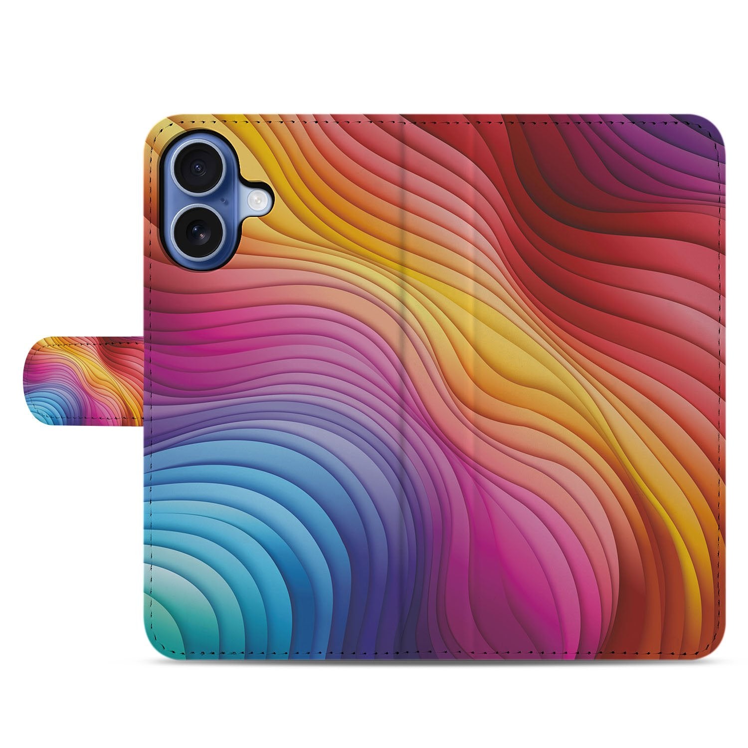 Apple iPhone 17 Book Case Hoes Regenboog Design kleurverloop aanzicht