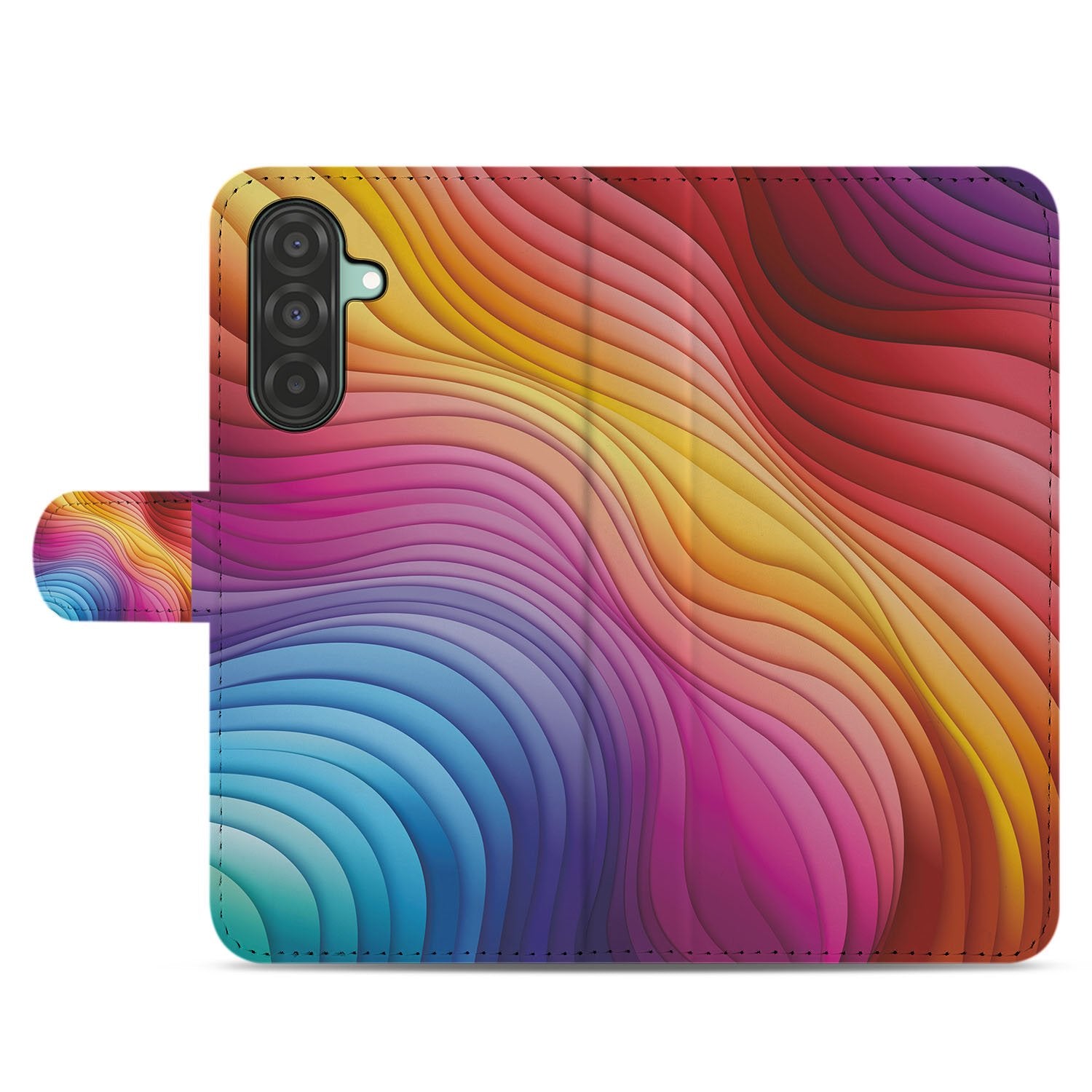Samsung Galaxy A17 Book Case Hoes Regenboog PU Leer voorkant met golfpatroon
