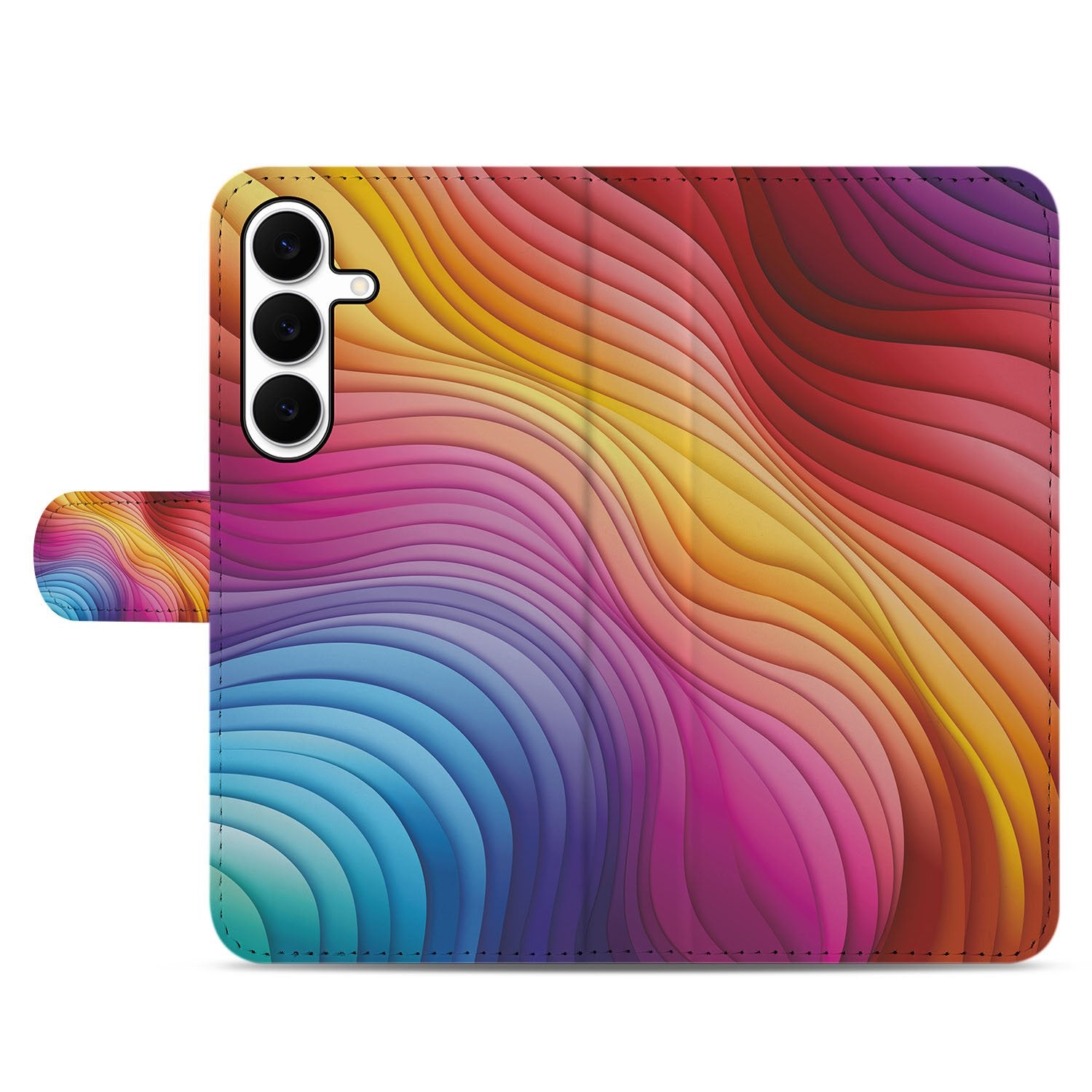 Samsung Galaxy S25 FE Book Case Hoes Regenboog PU Leer Pasjes kleurrijk ontwerp