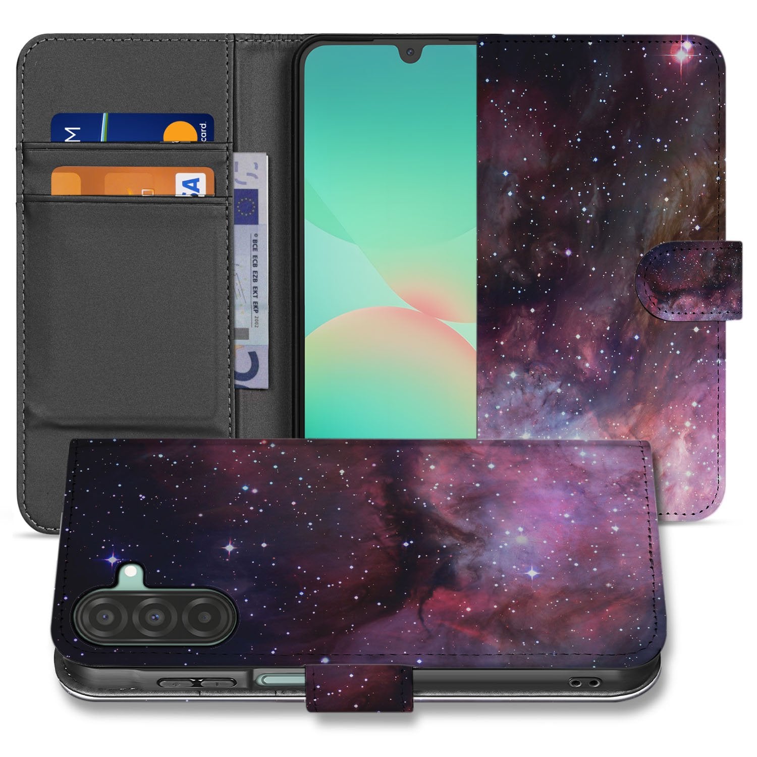 Book Case Hoes Samsung Galaxy A17 Heelal Design PU Leer Grijs universeel ontwerp binnenkant