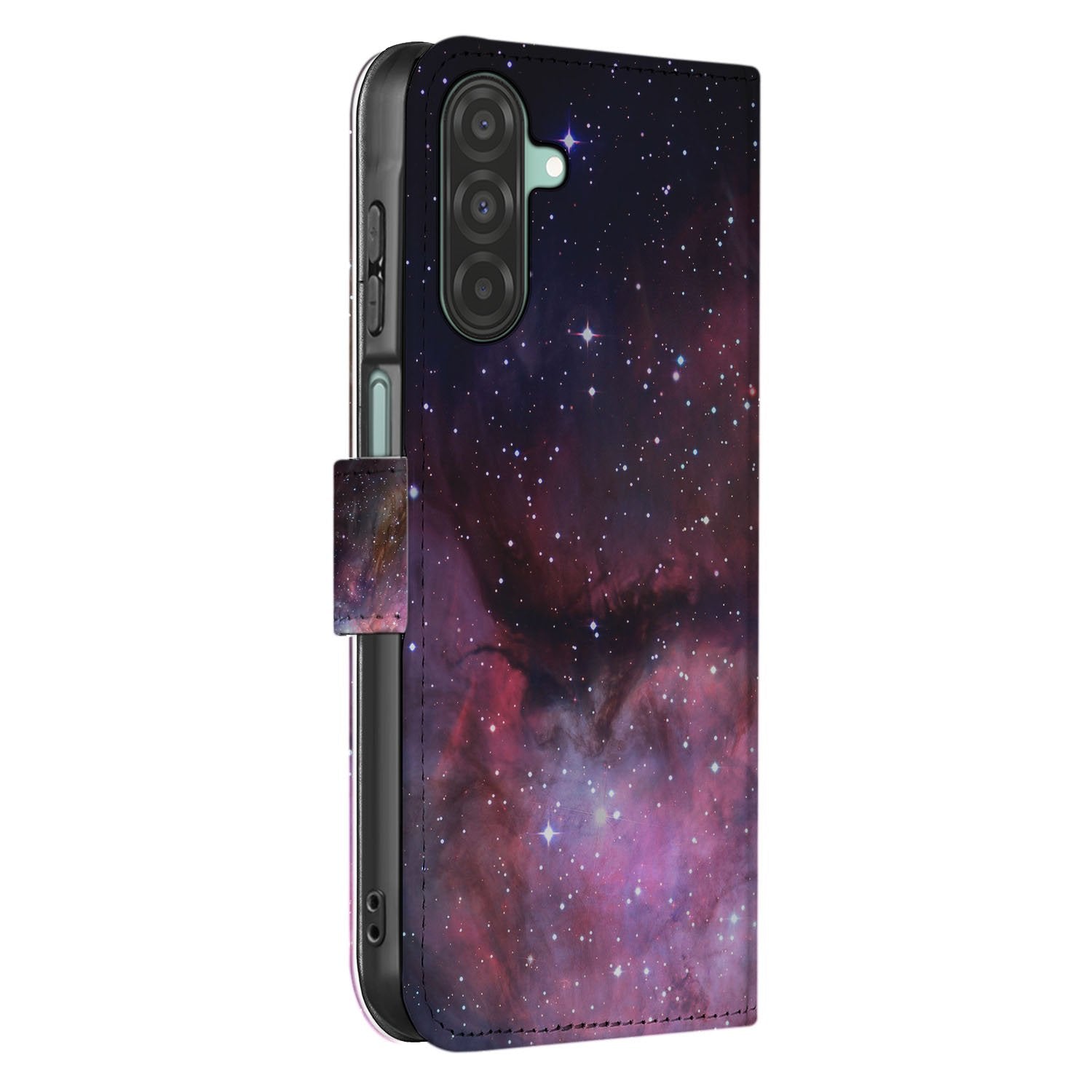 Book Case Hoes Samsung Galaxy A17 Heelal Design PU Leer Grijs heelal motief aanzicht