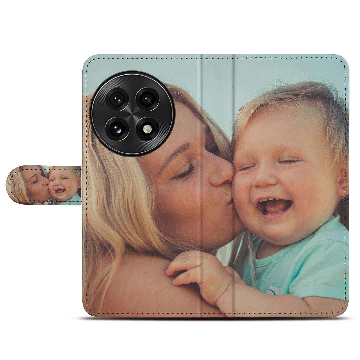 OnePlus 13 Book Case Hoesje Maken moeder kind lachend ontwerp voorzijde