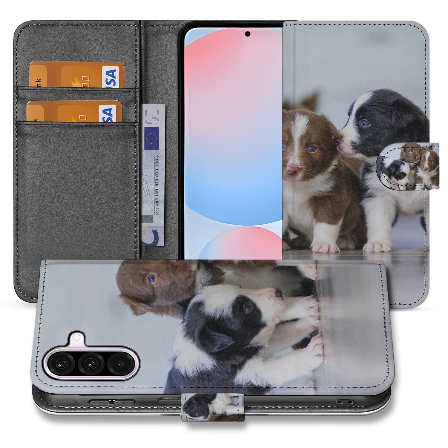 Samsung Galaxy A56 Book Case Hoesje Maken honden puppies ontwerp voorkant