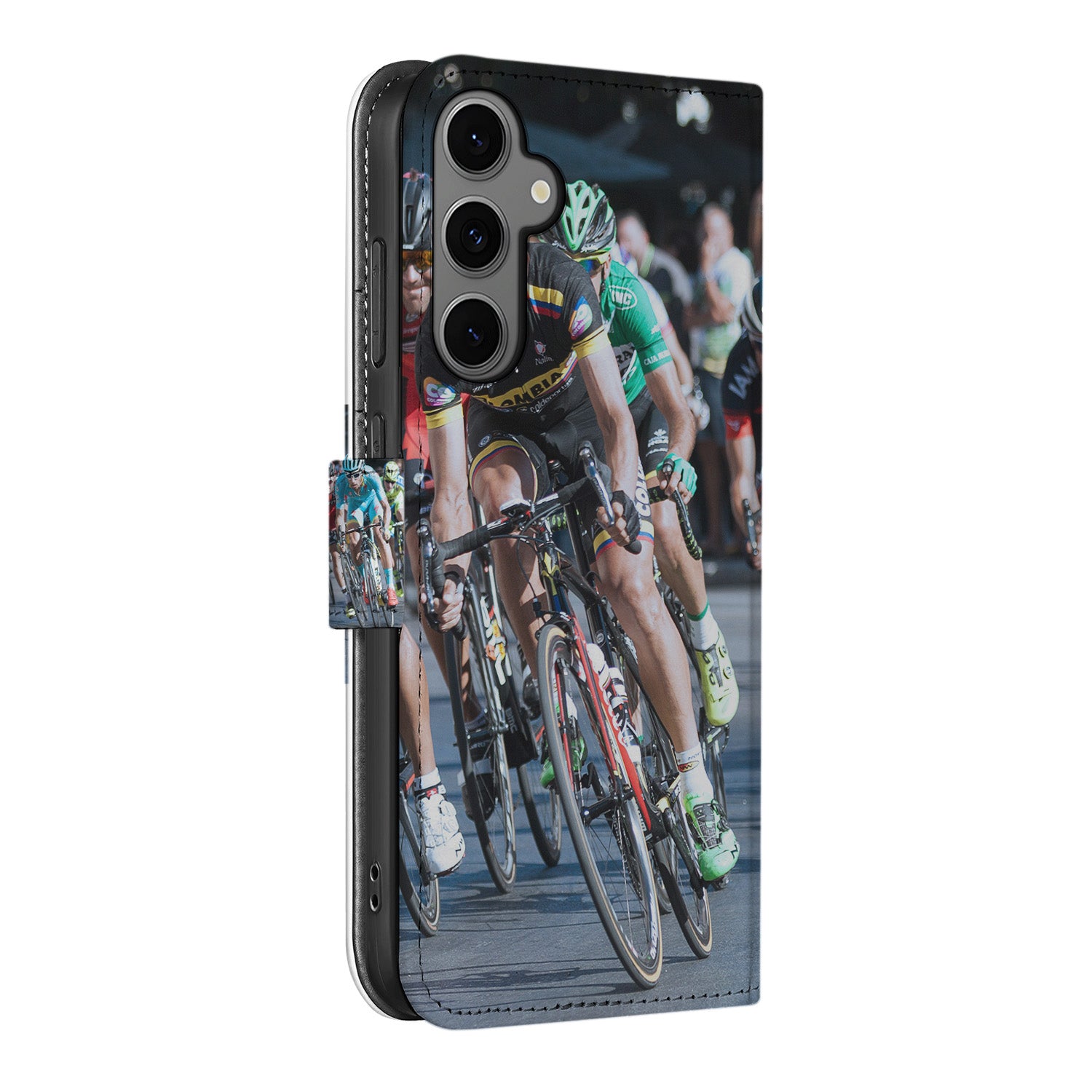 Samsung Galaxy S24 FE Book Case Hoesje Maken fietsers designzij aanzicht