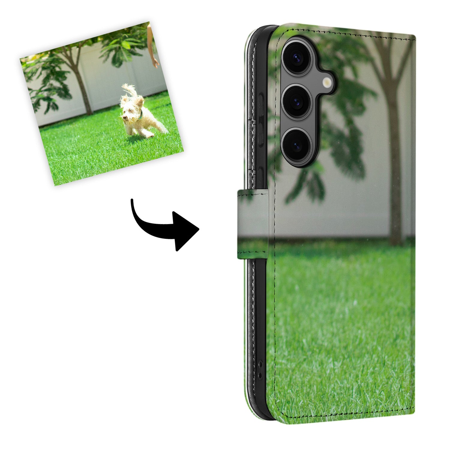 Samsung Galaxy S25 Book Case Hoesje Maken ontwerp hond in gras