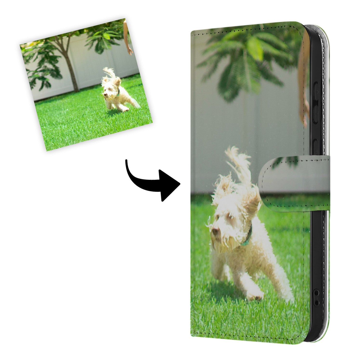 Samsung Galaxy S25 Book Case Hoesje Maken hond rennend foto ontwerp