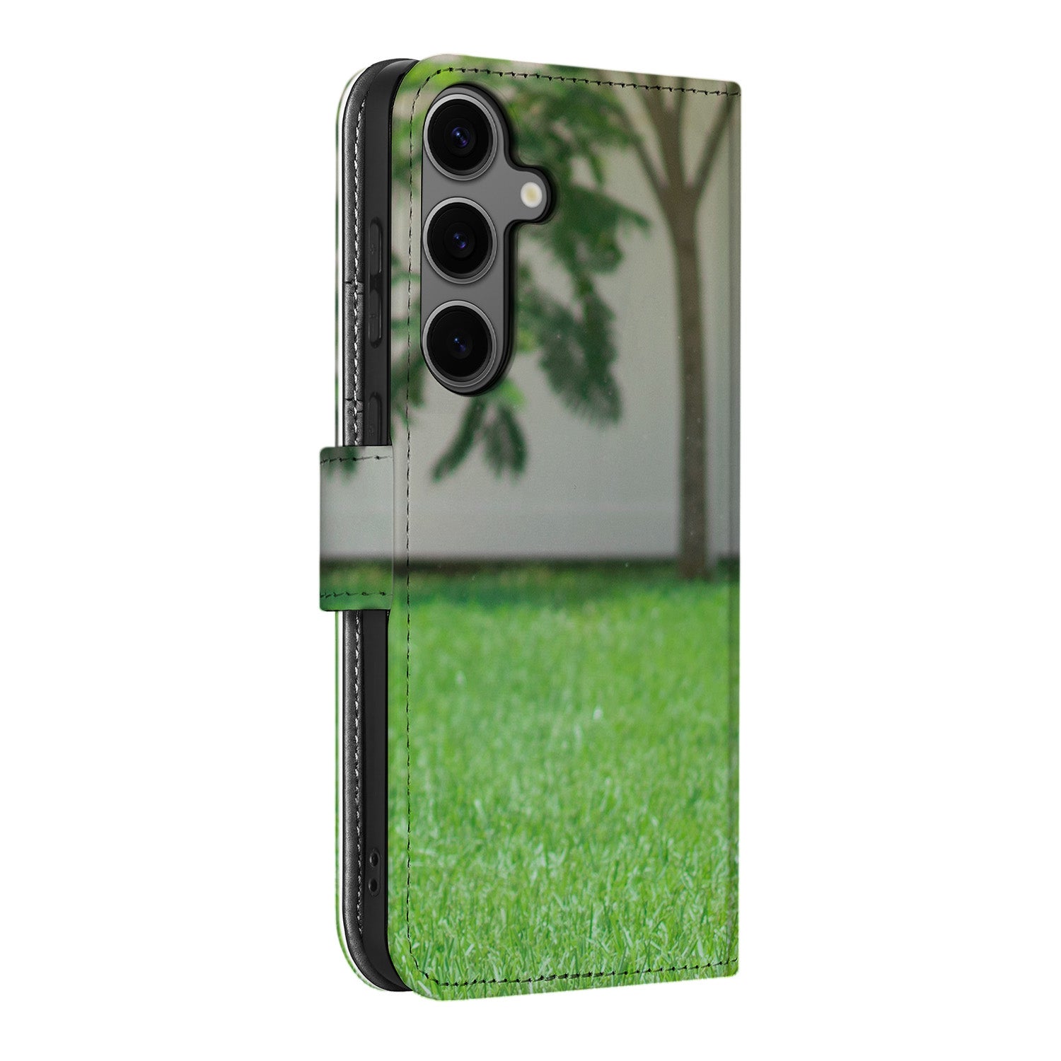 Samsung Galaxy S25 Book Case Hoesje Maken ontwerp groen gras zijkant