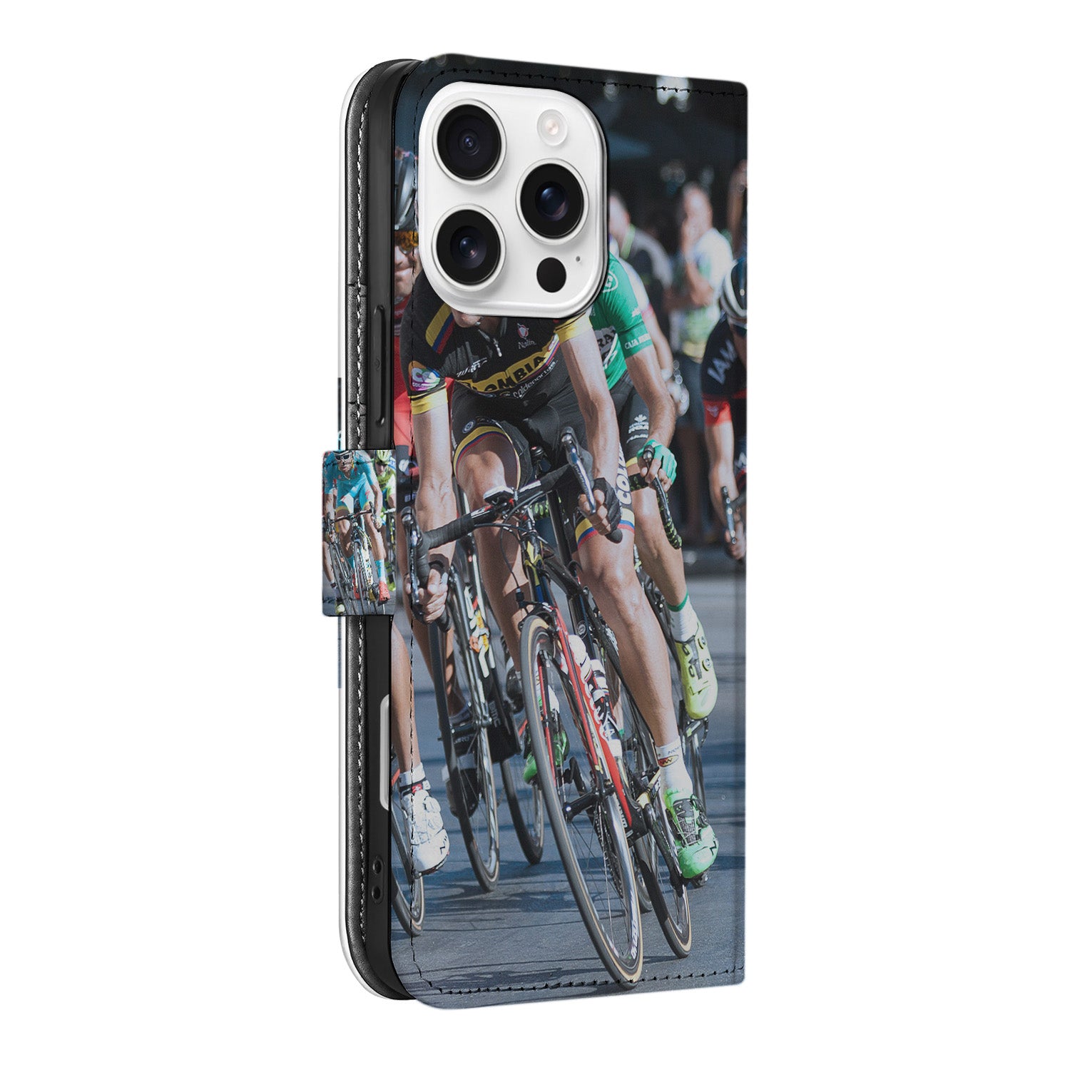 Apple iPhone 16 Pro Max Book Case Hoesje Maken fietsen design aanzicht