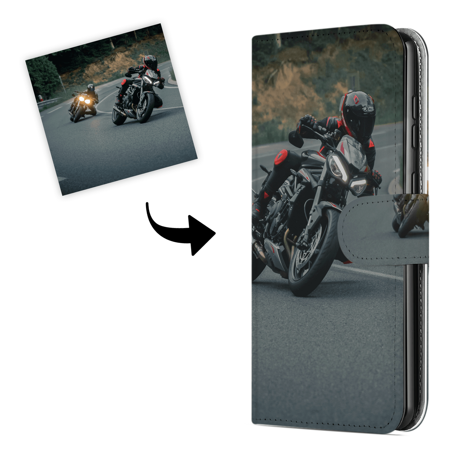 Book Case Hoesje Maken voor de Samsung Galaxy A55 met unieke motorrijders afbeelding.