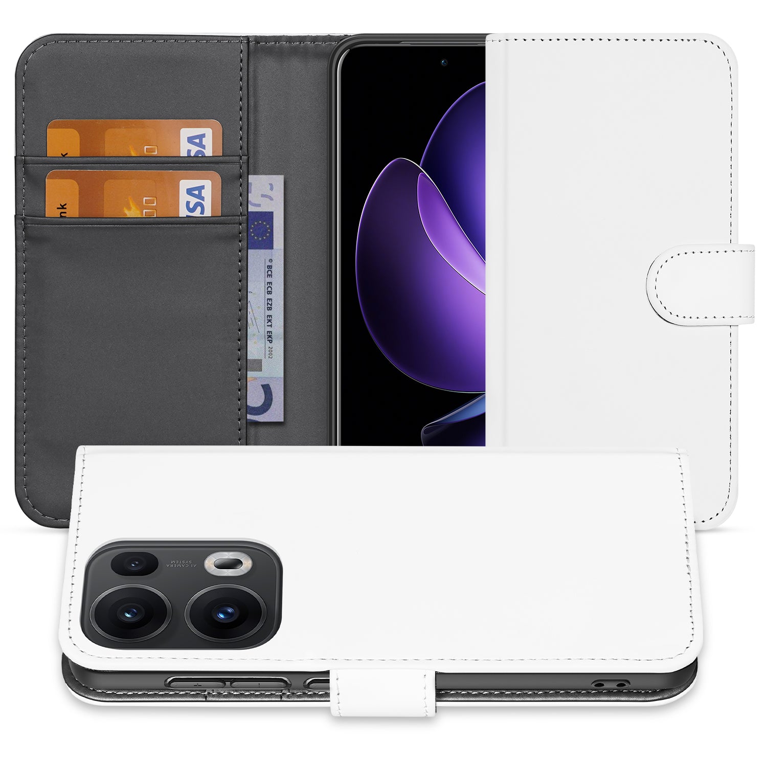 OPPO Reno 13 Pro Book Case Hoesje Wit met Pasjeshouder voorkant achterkant