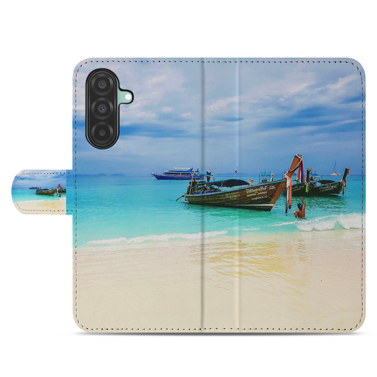 Samsung Galaxy A26 Book Case Hoesje Ontwerpen strandboot ontwerp voorkant