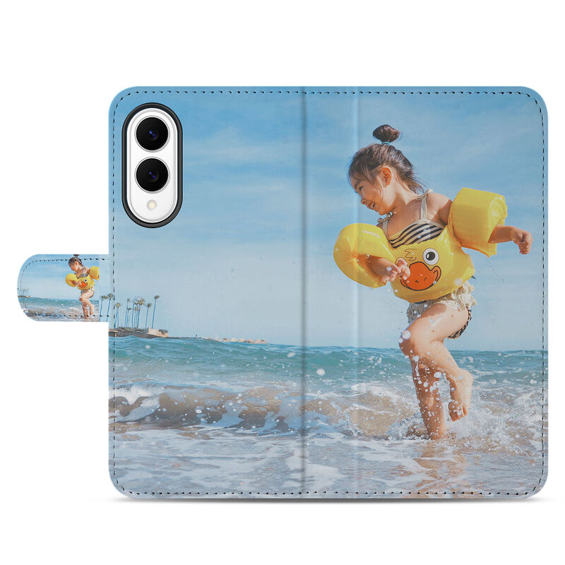 Samsung Galaxy S25 Edge Book Case Hoesje Ontwerpen kind strand zwemring voorkant