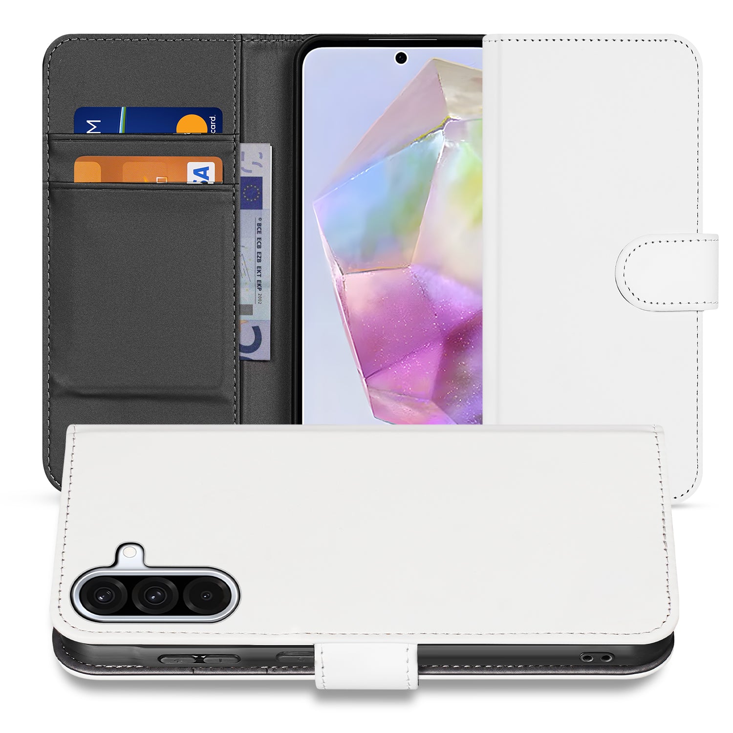 Samsung Galaxy A36 Book Case Hoesje Wit met Pashouder binnenkant voor en achterkant