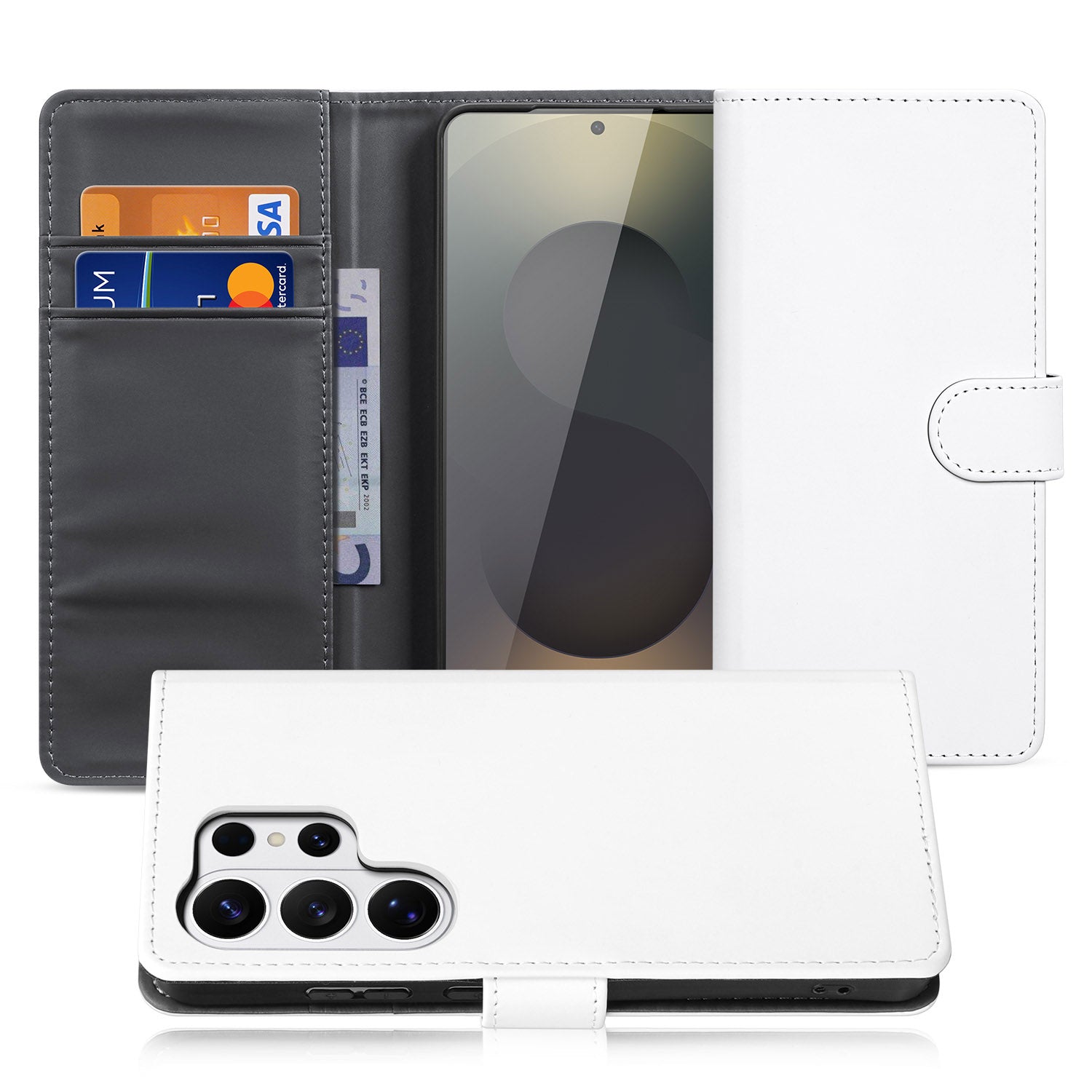 Samsung Galaxy S26 Ultra Book Case Hoesje Wit met Pasjeshouder Voor- en Achteraanzicht.
