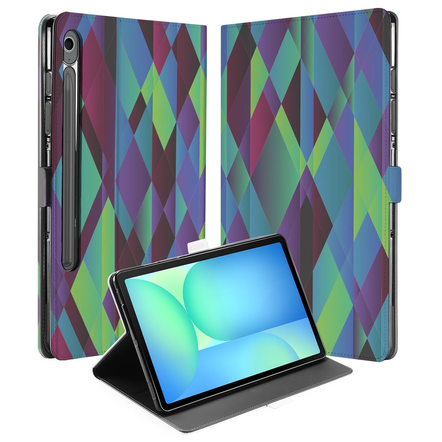 Samsung Galaxy Tab S10 FE | Tab S9 FE Book Case Hoesje met Standaard Abstract Green Blue voorzijde achterzijde