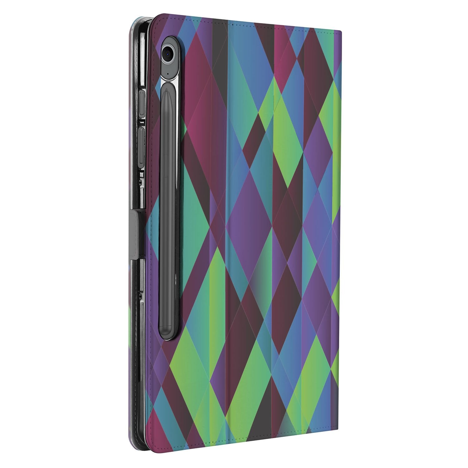 Samsung Galaxy Tab S10 FE | Tab S9 FE Book Case Hoesje met Standaard Abstract Green Blue zijaanzicht