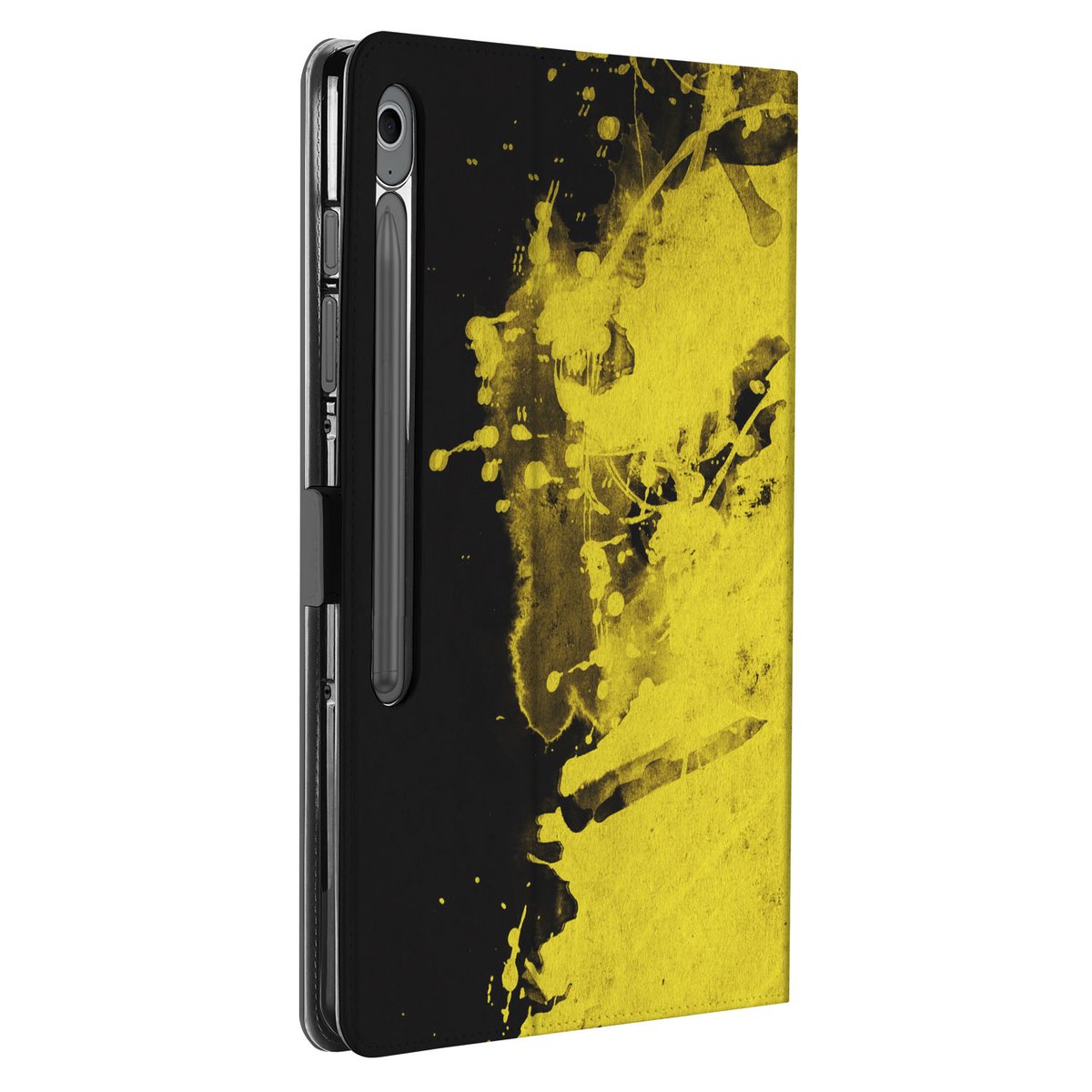 Samsung Galaxy Tab S10 FE Plus Book Case Hoesje met Standaard België design geel zwart aanzicht