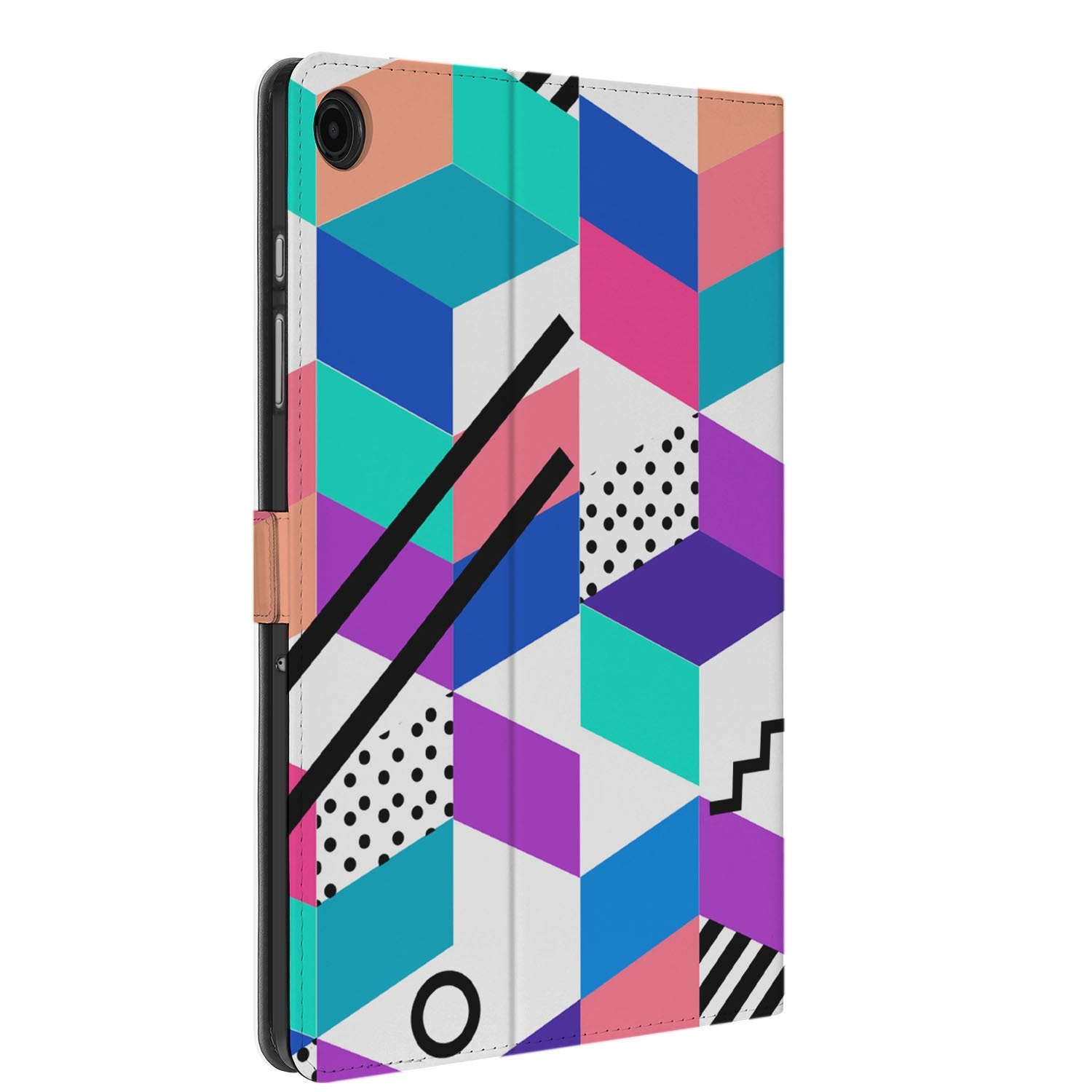 Samsung Galaxy Tab A11 Plus Book Case Hoesje met Standaard Blocks Colorful zijaanzicht