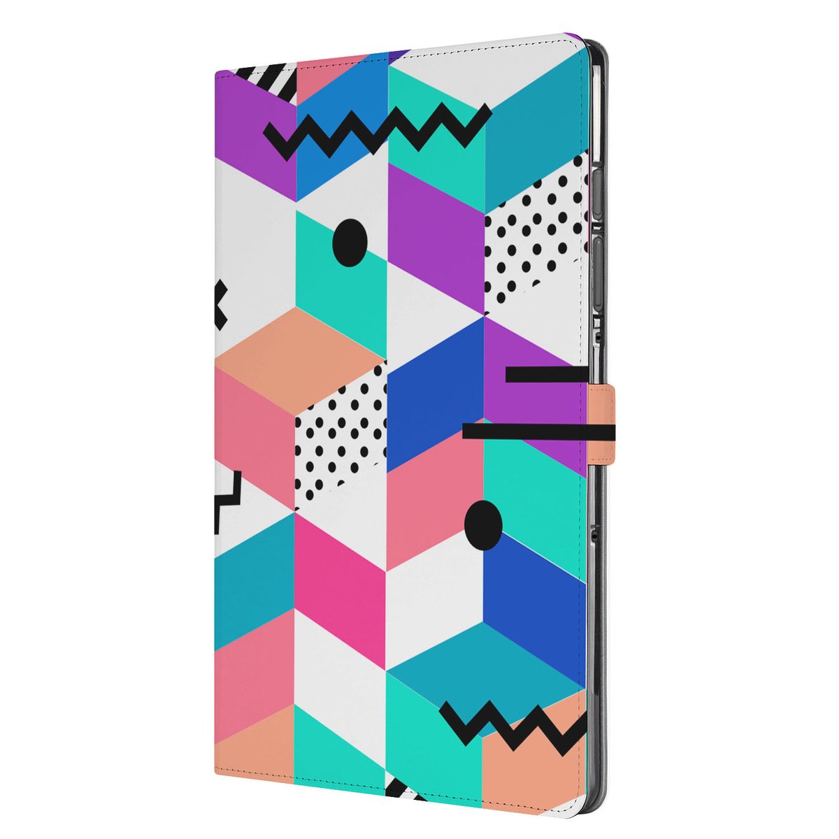 Samsung Galaxy Tab S10 FE Plus Book Case Hoesje met Standaard Blocks Colorful zijaanzicht