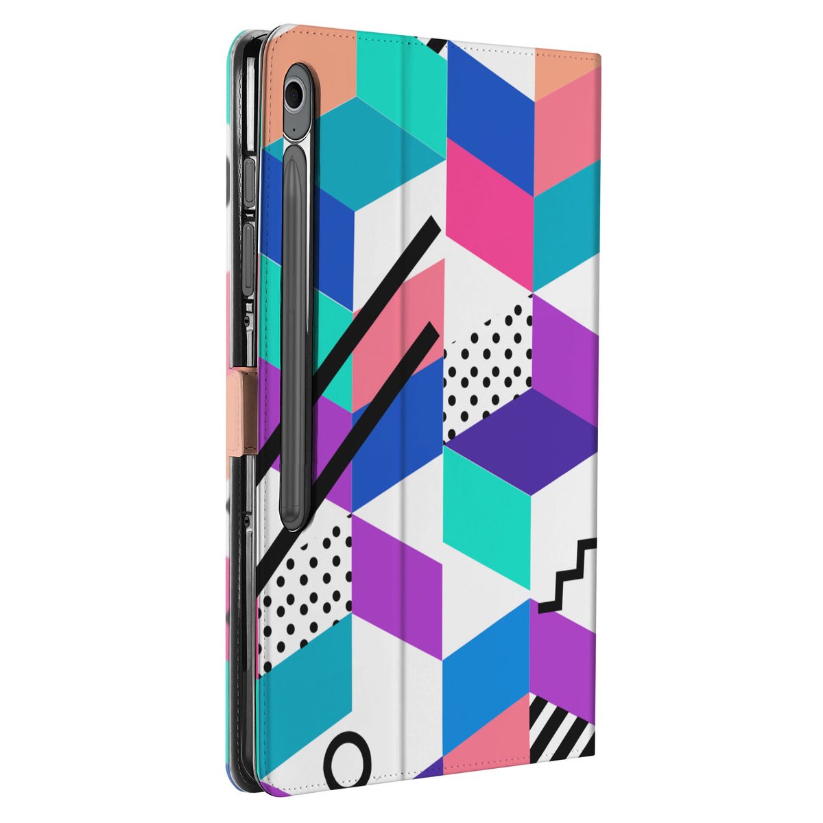 Samsung Galaxy Tab S10 FE Plus Book Case Hoesje met Standaard Blocks Colorful aanzicht