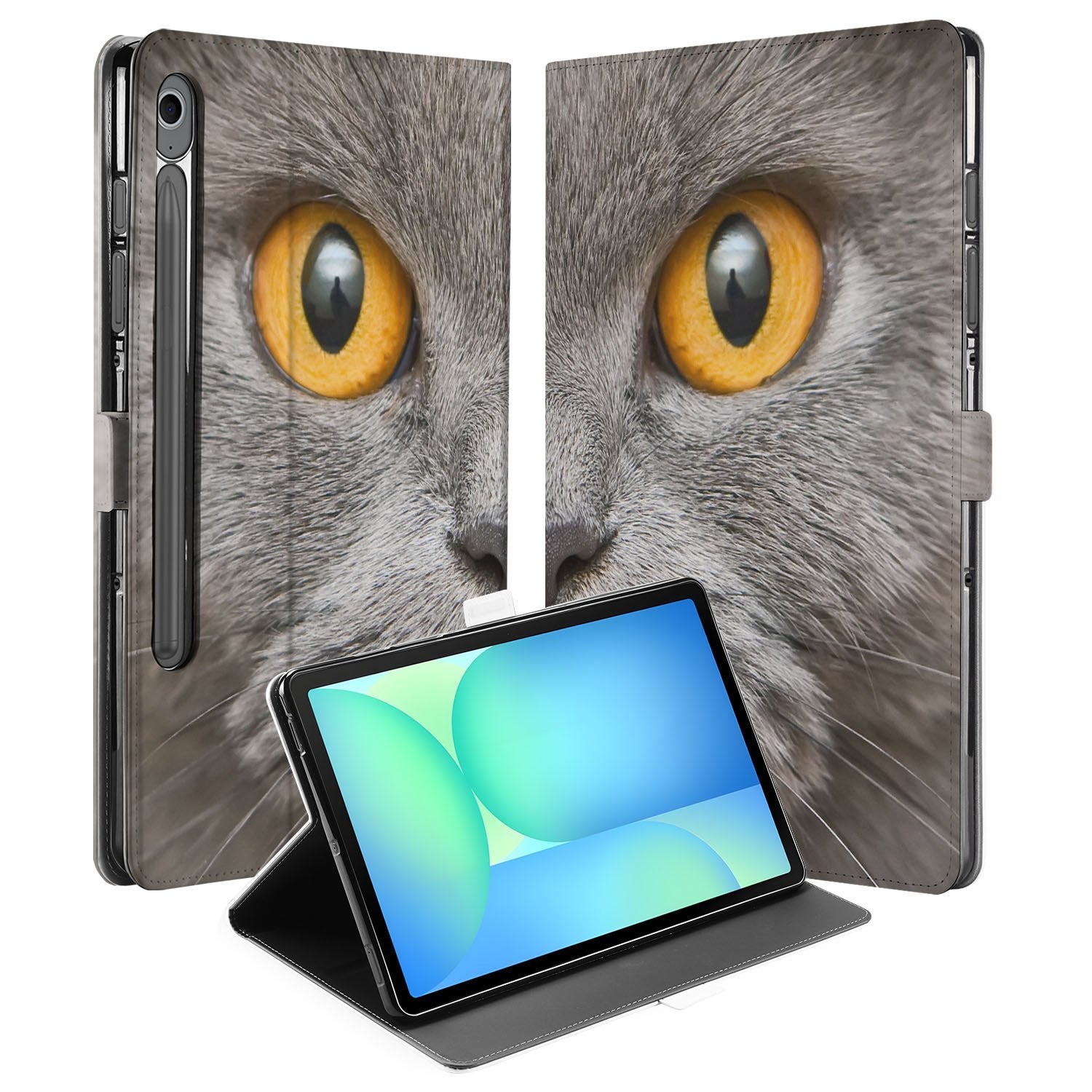 Book Case Hoesje met Standaard Britse Korthaar Samsung Galaxy Tab S10 FE | Tab S9 FE tablet hoesje design Britse Korthaar aanzicht