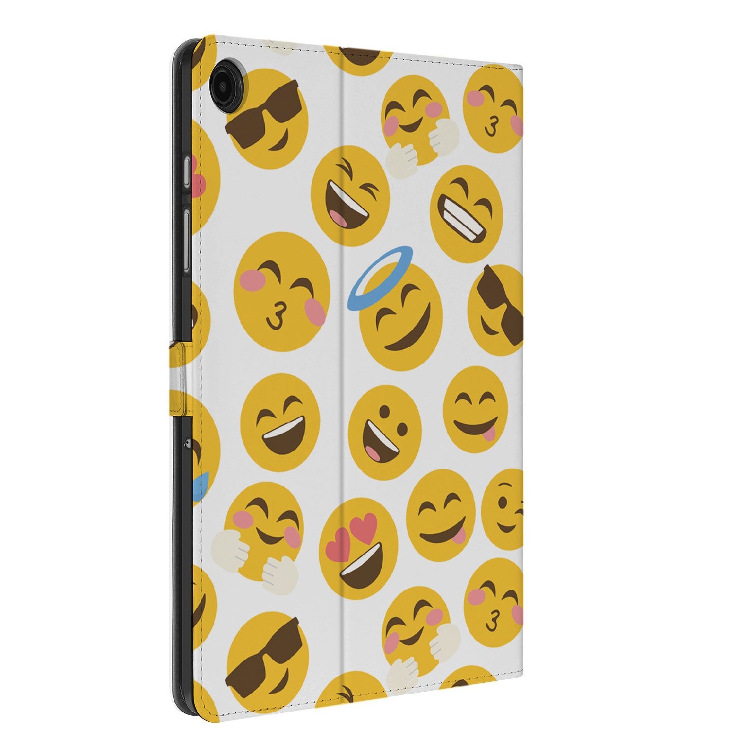 Samsung Galaxy Tab A11 Plus Book Case Hoesje met Standaard Emoji design patroon aanzicht