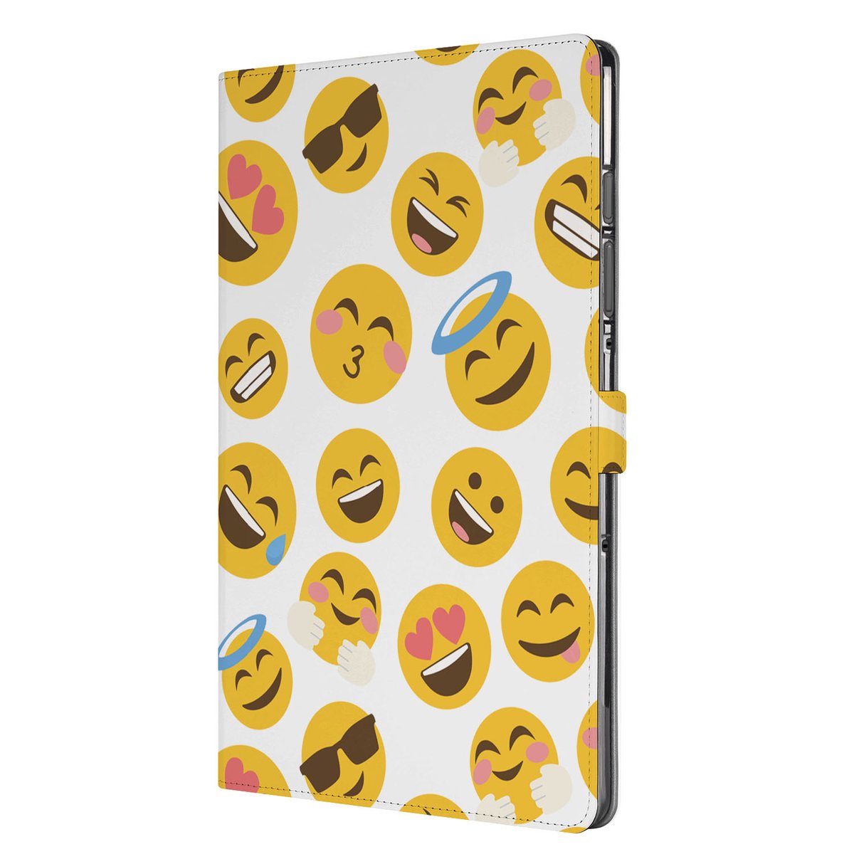 Samsung Galaxy Tab S10 FE Plus Book Case Hoesje met Standaard Emoji design met emoticons aanzicht