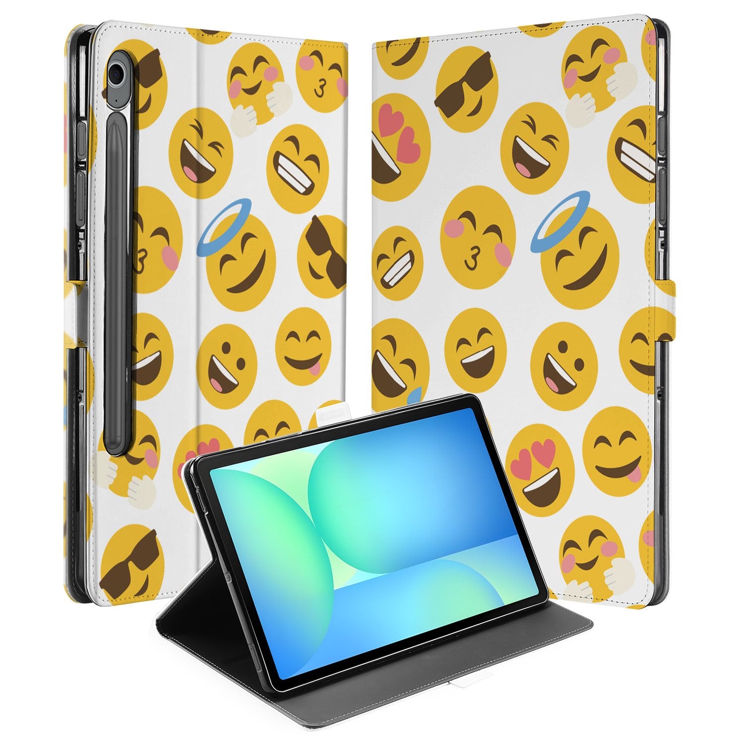Samsung Galaxy Tab S10 FE Tab S9 FE Book Case Hoesje met Standaard Emoji design voorkant