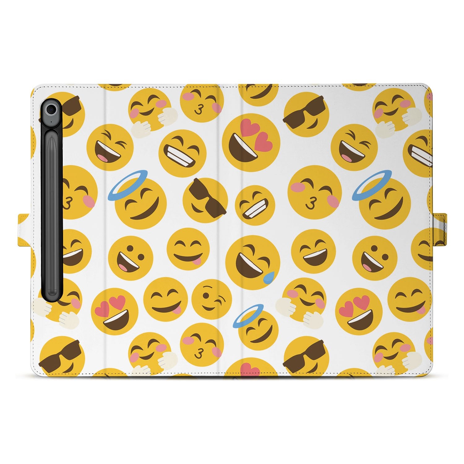 Samsung Galaxy Tab S10 FE | Tab S9 FE Book Case Hoesje met Standaard Emoji design emoji vooraanzicht