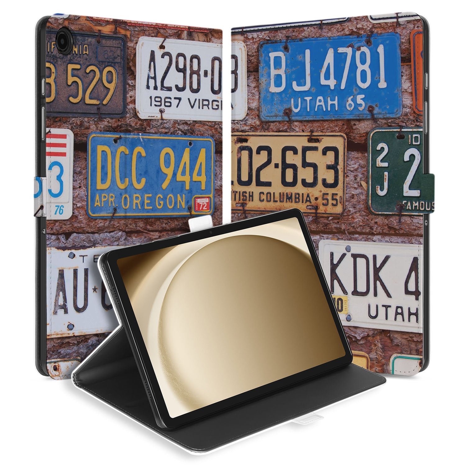 Samsung Galaxy Tab A11 Plus Book Case Hoesje met Standaard Kentekenplaten voorkant zijkant