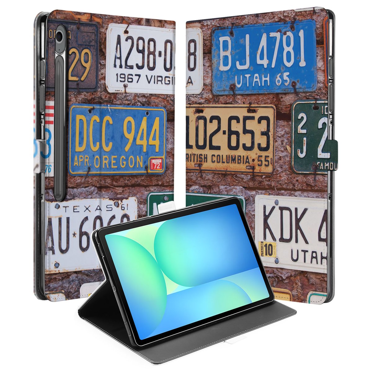 Samsung Galaxy Tab S10 FE Plus Book Case Hoesje met Standaard Kentekenplaten design kentekenplaten aanzicht
