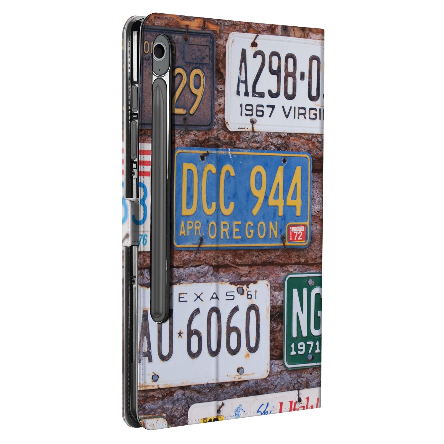 Book Case Hoesje met Standaard Kentekenplaten Samsung Galaxy Tab S10 FE | Tab S9 FE kentekenplaten design aanzicht