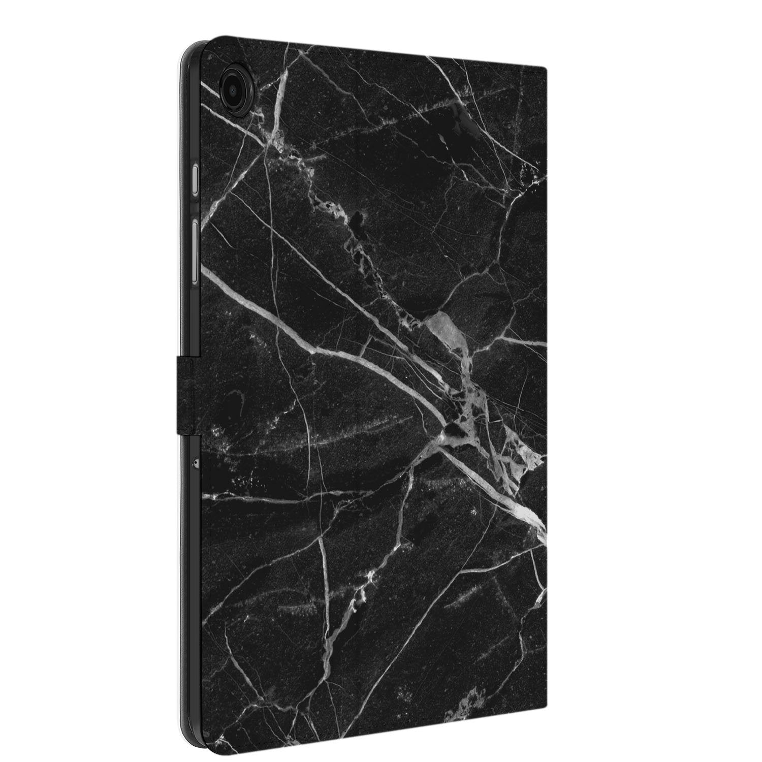 Samsung Galaxy Tab A11 Plus Book Case Hoesje met Standaard Marmer Zwart zijaanzicht