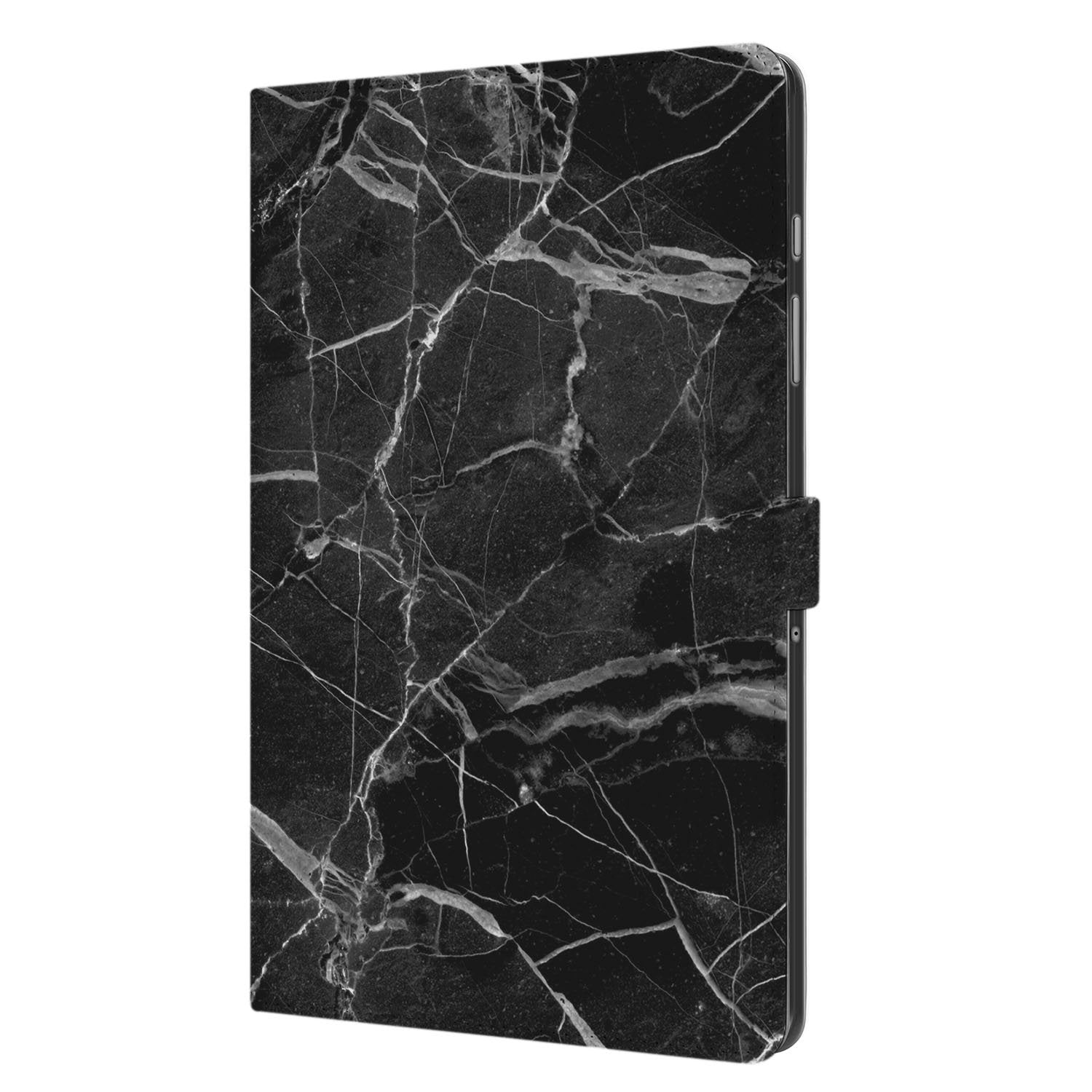 Samsung Galaxy Tab A11 Plus Book Case Hoesje met Standaard Marmer Zwart zijaanzicht