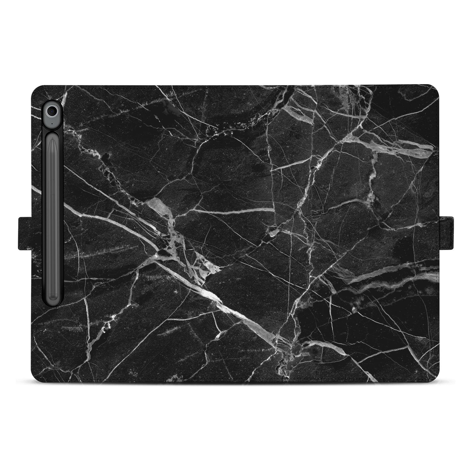 Samsung Galaxy Tab S10 FE | Tab S9 FE Book Case Hoesje met Standaard Marmer Zwart achterkant