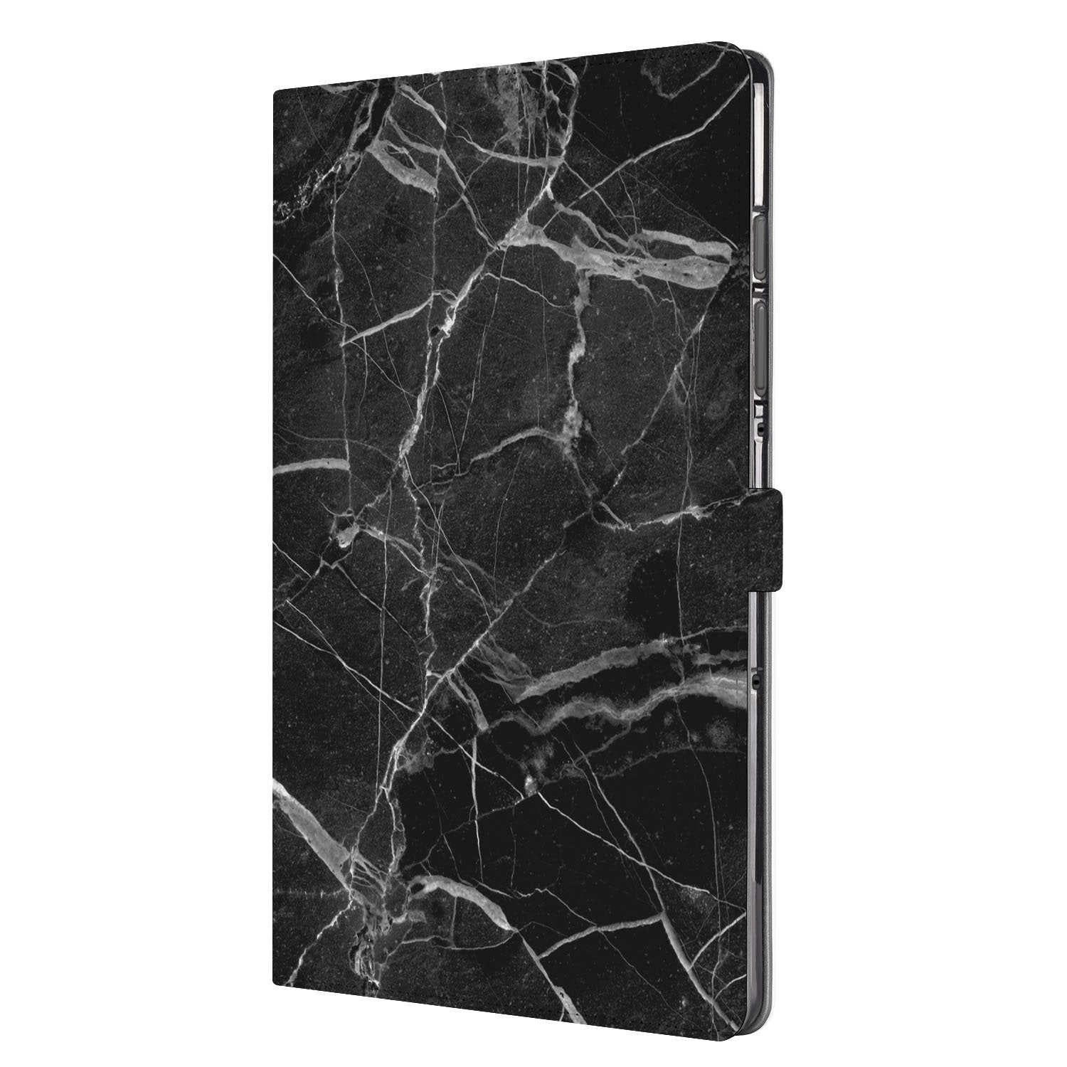 Samsung Galaxy Tab S10 FE | Tab S9 FE Book Case Hoesje met Standaard Marmer Zwart zijaanzicht