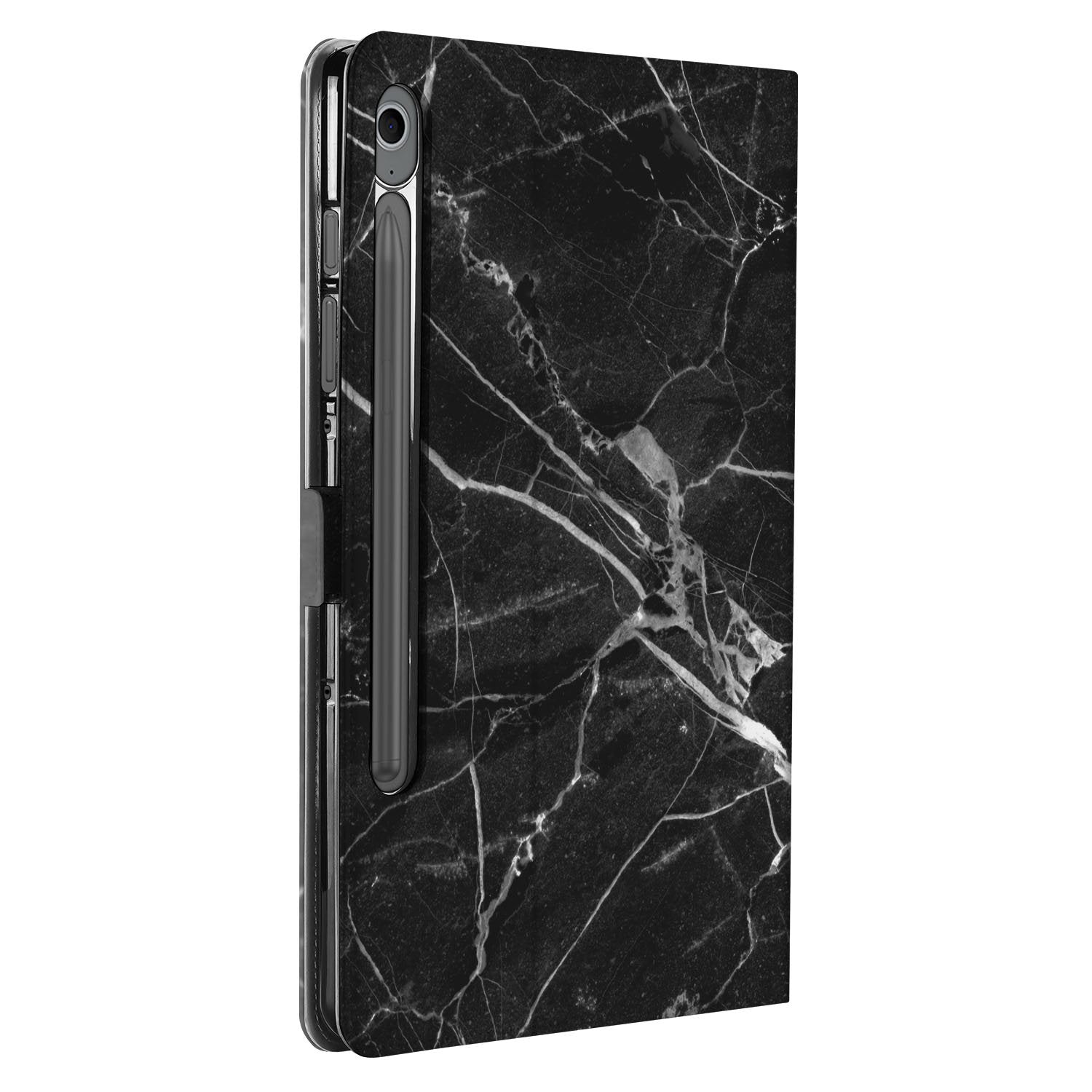 Samsung Galaxy Tab S10 FE | Tab S9 FE Book Case Hoesje met Standaard Marmer Zwart zijaanzicht