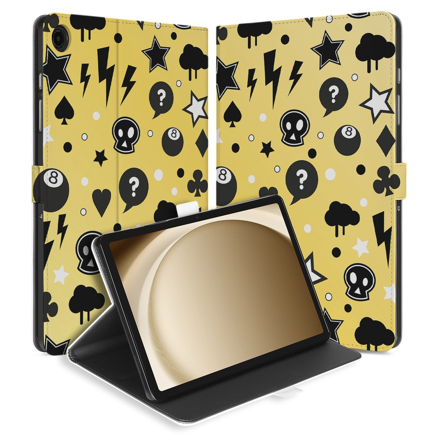 Samsung Galaxy Tab A11 Plus Book Case Hoesje met Standaard Punk Yellow design zwart geel vooraanzicht