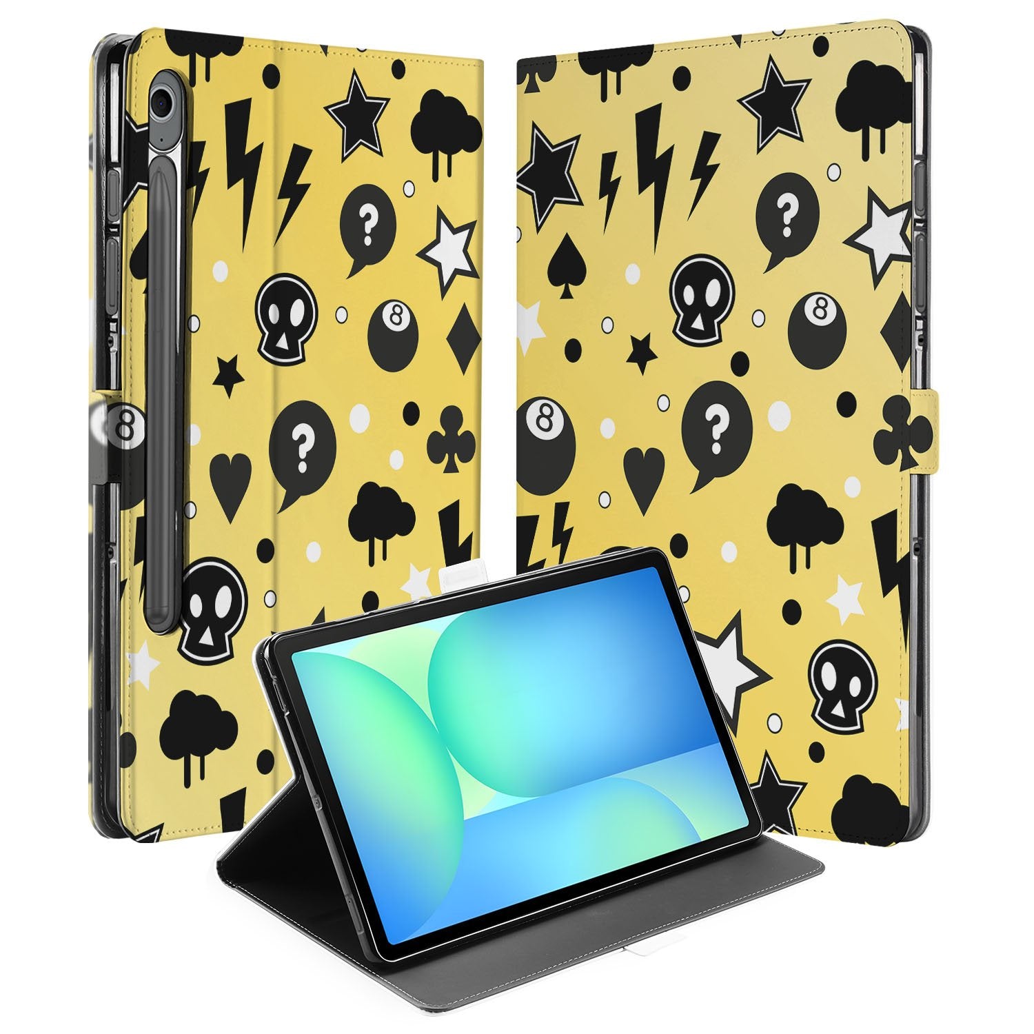 Samsung Galaxy Tab S10 FE | Tab S9 FE Book Case Hoesje met Standaard Punk Yellow voorkant achterkant