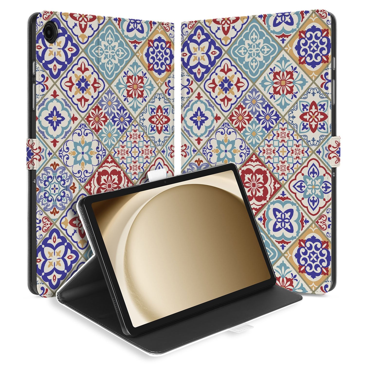 Samsung Galaxy Tab A11 Plus Book Case Hoesje met Standaard Tiles Color voorkant achterkant
