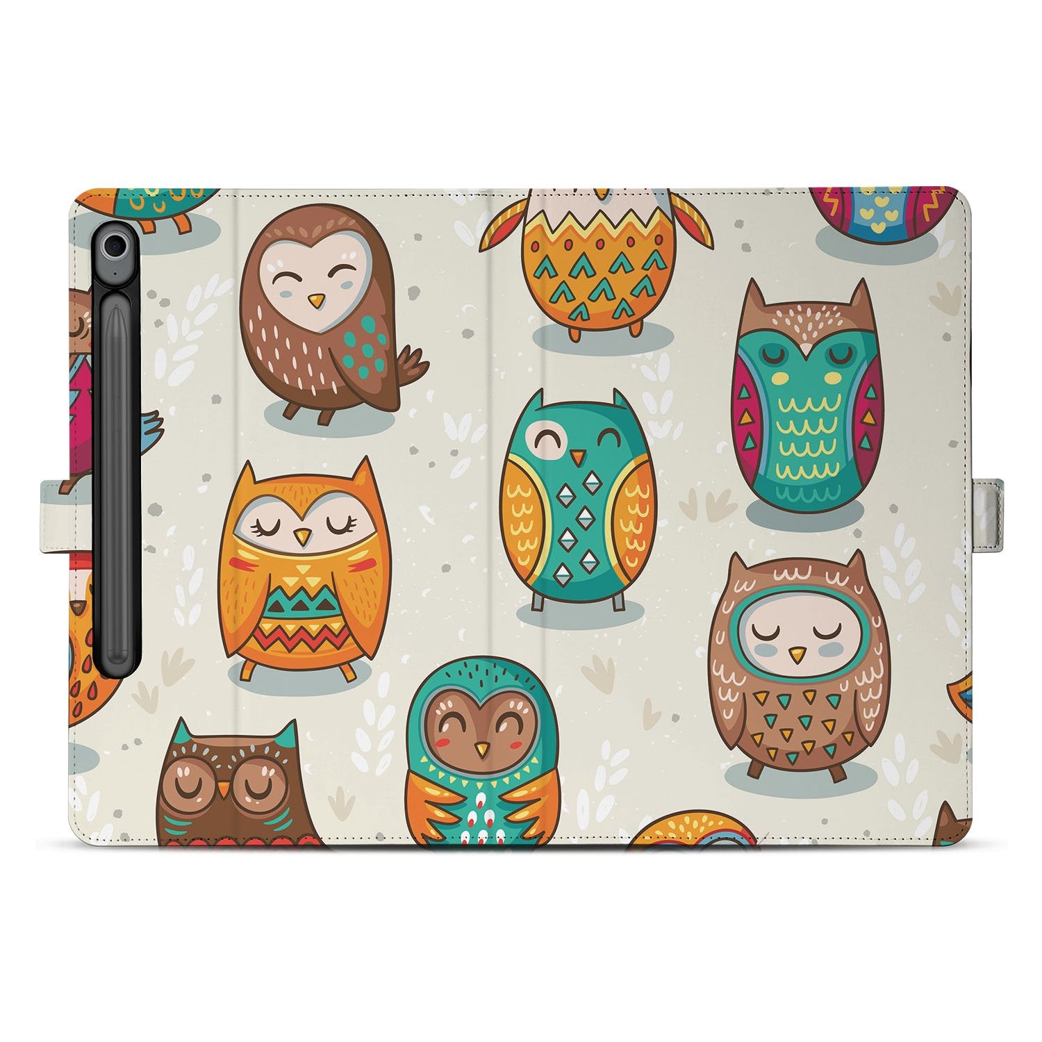 Samsung Galaxy Tab S10 FE | Tab S9 FE Book Case Hoesje met Standaard Vrolijke Uilen tablet hoesje achterkant