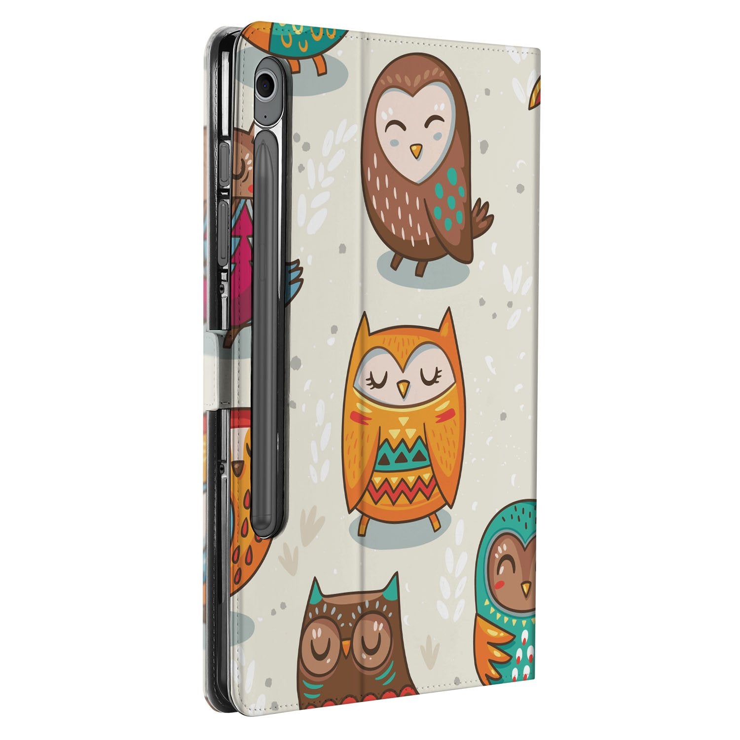 Samsung Galaxy Tab S10 FE | Tab S9 FE Book Case Hoesje met Standaard Vrolijke Uilen achterkant