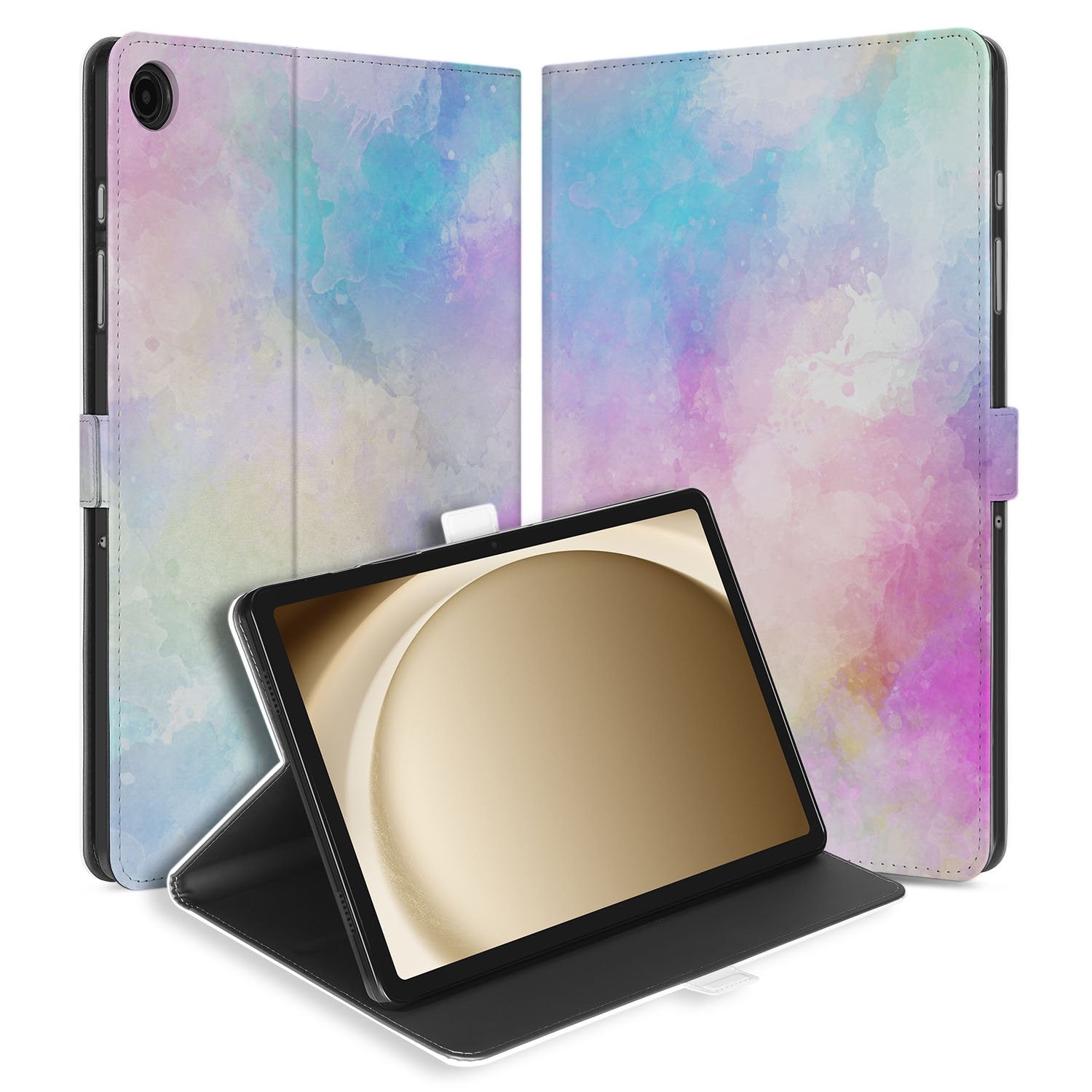 Samsung Galaxy Tab A11 Plus Book Case Hoesje met Standaard Watercolor Light aanzicht voorkant achterkant