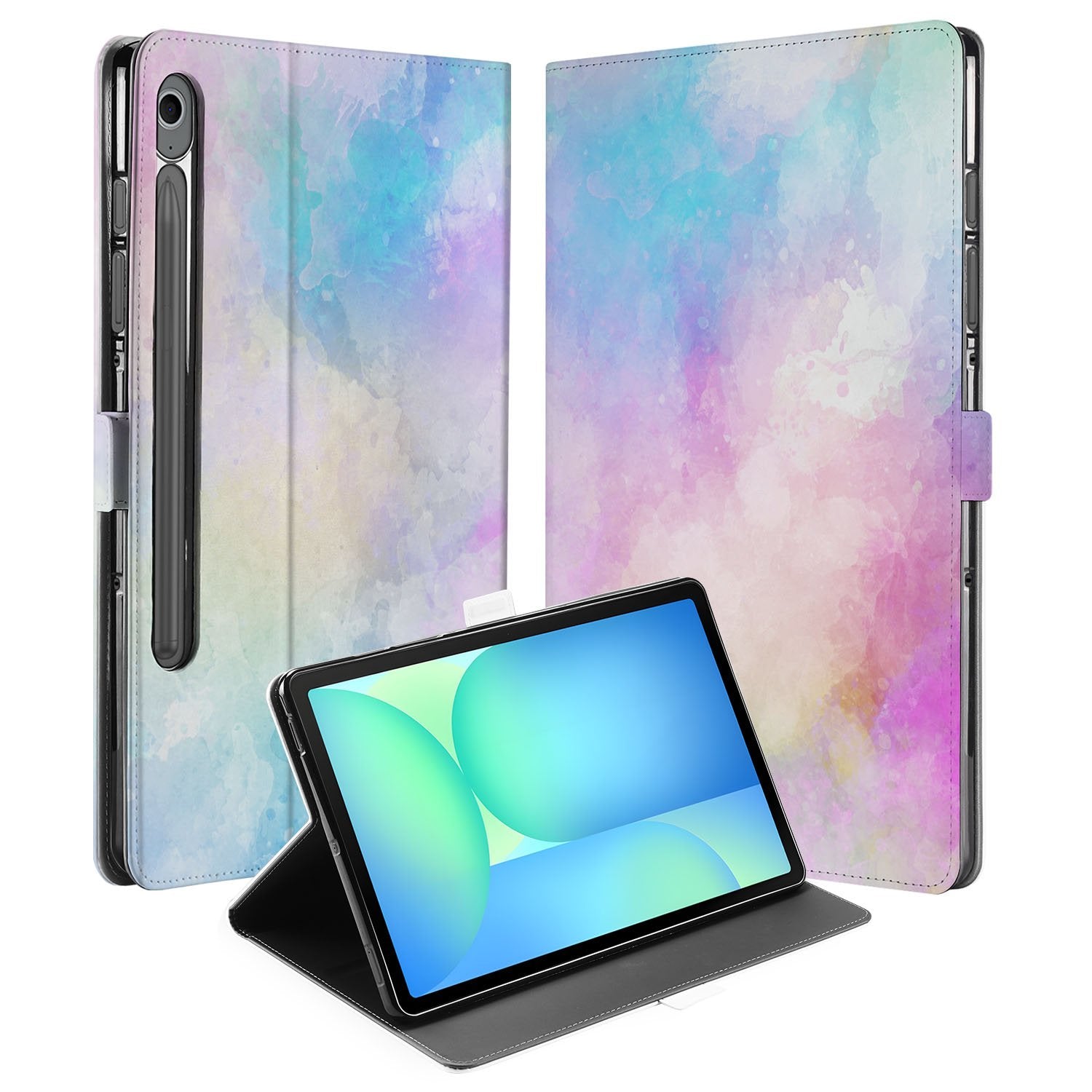 Samsung Galaxy Tab S10 FE | Tab S9 FE Book Case Hoesje met Standaard Watercolor Light voorkant zijzicht