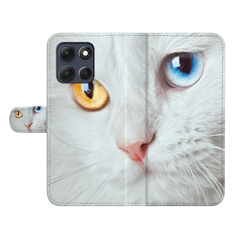 Motorola Moto G86 Book Case Witte Kat Dierenprint Vooraanzicht.