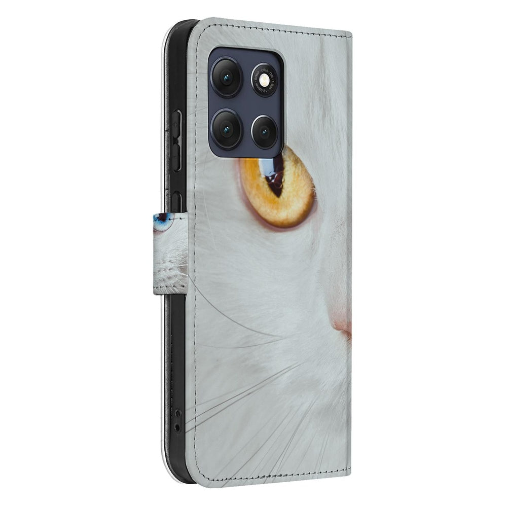 Motorola Moto G86 Book Case Witte Kat Dierenprint Vooraanzicht.