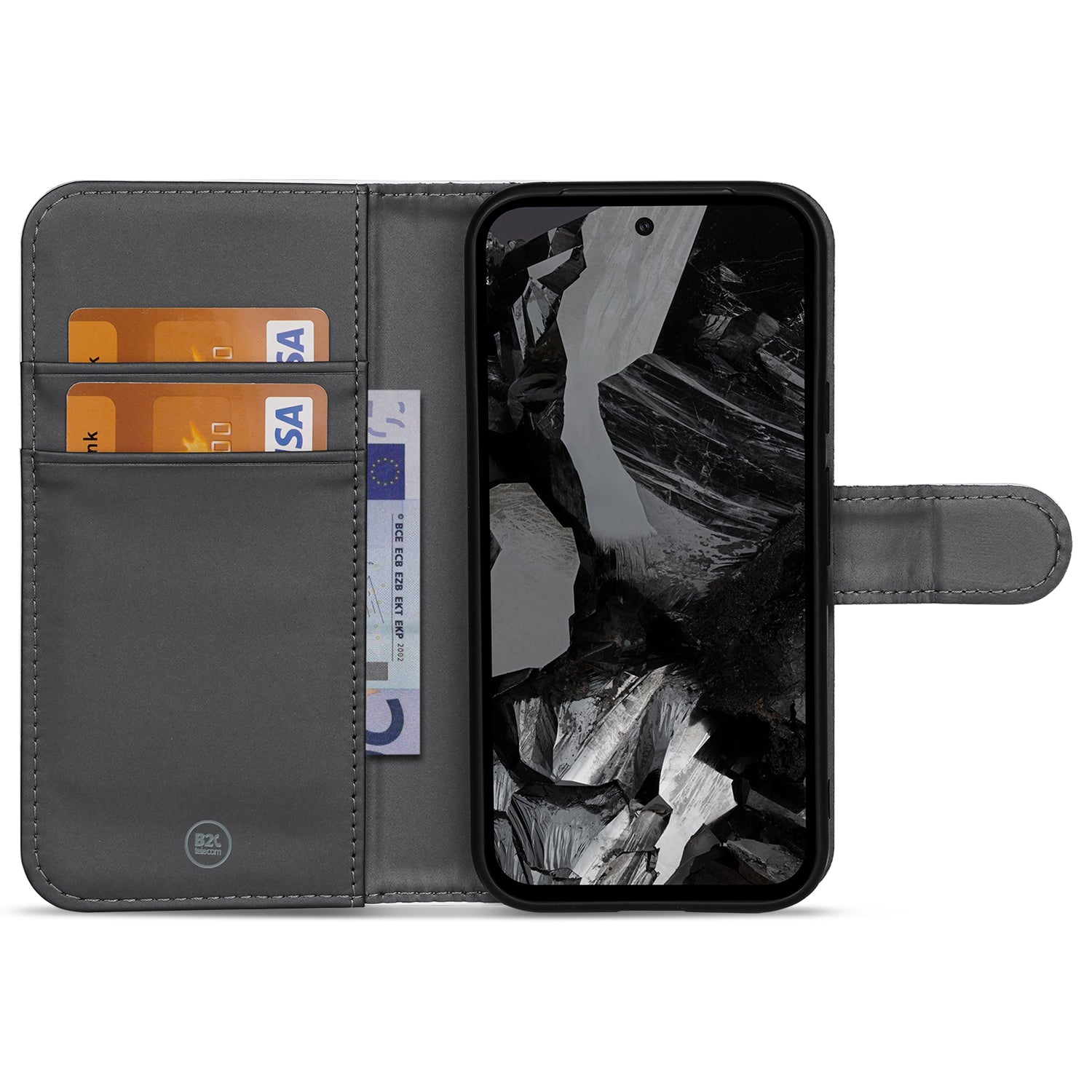 Book Case Telefoonhoesje Google Pixel 8A Wit met Pasjeshouder binnenzijde zwart ontwerp met telefoon en pasjes